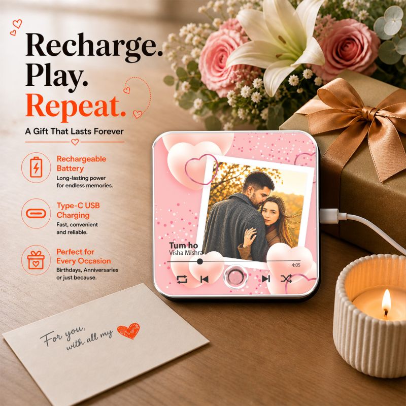 Personalized Musical Fridge Magnet Photo Frame with Rechargeable Custom Song Frame with Photo Unique Anniversary & Birthday Gift for Couples Musical Memory Frame